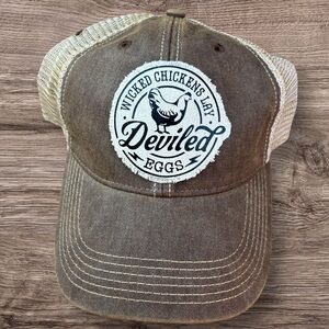 Brown and tan Trucker Hat with Chicken Patch